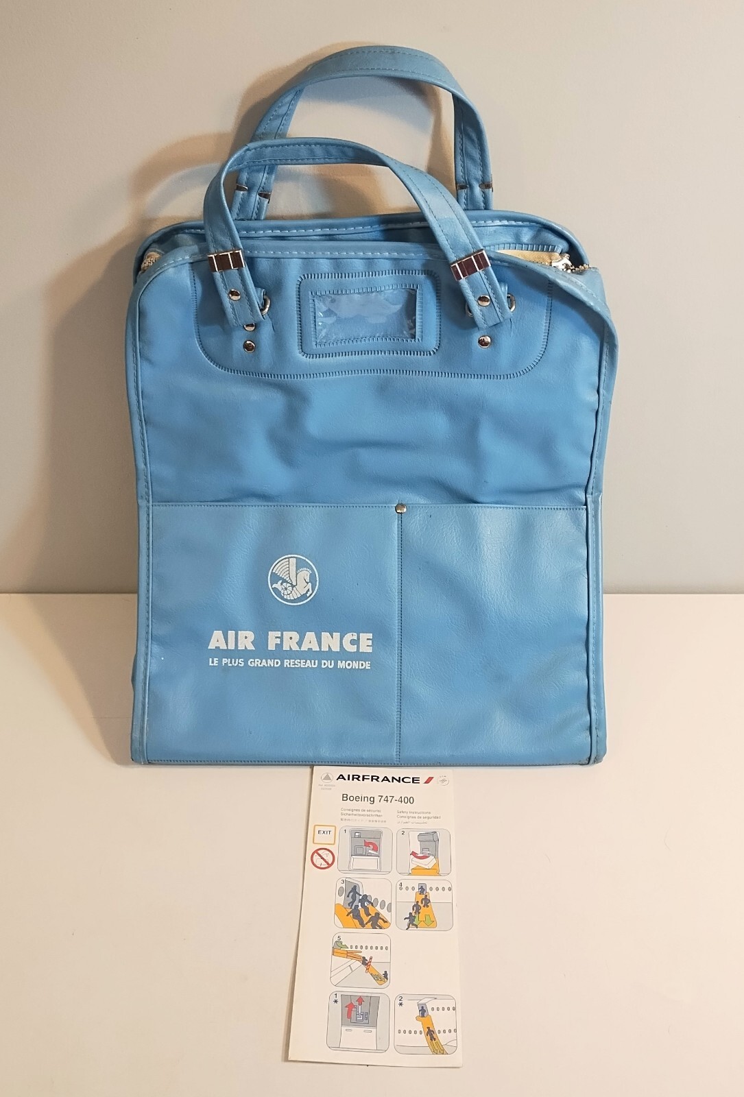 Bolsa de viaje para pasar la noche de vinilo azul Air France Airline de colección 14"h