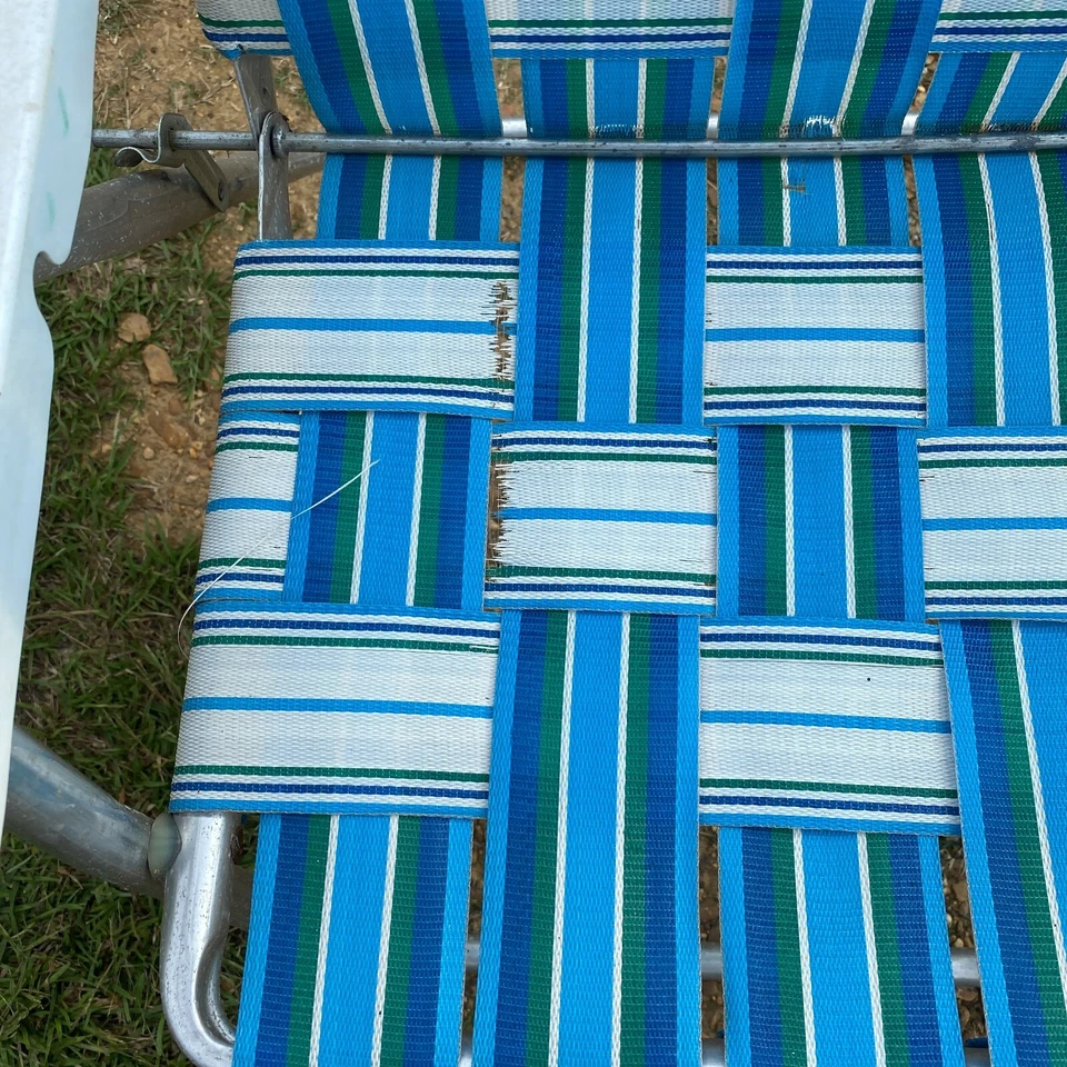 Silla de césped plegable de aluminio vintage azul blanco Foto 2 de 4