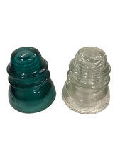 2 Vintage Hemingray Number 42 Glass Insulators Aqua Blue and White Made In USA