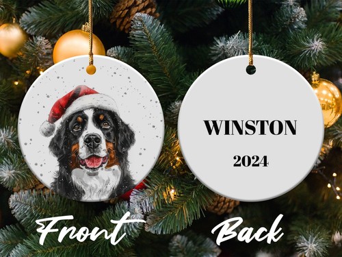 Bernese Mountain Dog Ceramic Christmas Ornament - Personalize Back With Pet's Na - Picture 5 of 5