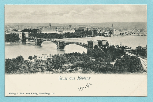 Koblenz - Pfaffendorfer Brücke - Kurfürstliches Schloss - Litho ungel. 1903
