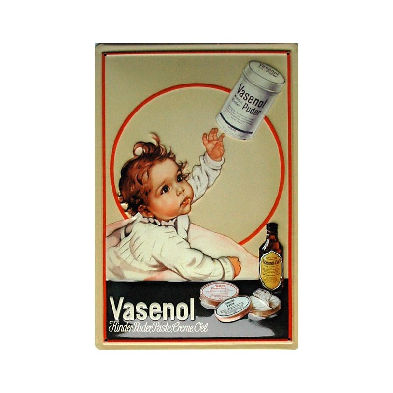 Plaque métal publicitaire Poudre Vasenol 20x30 cm bombée relief