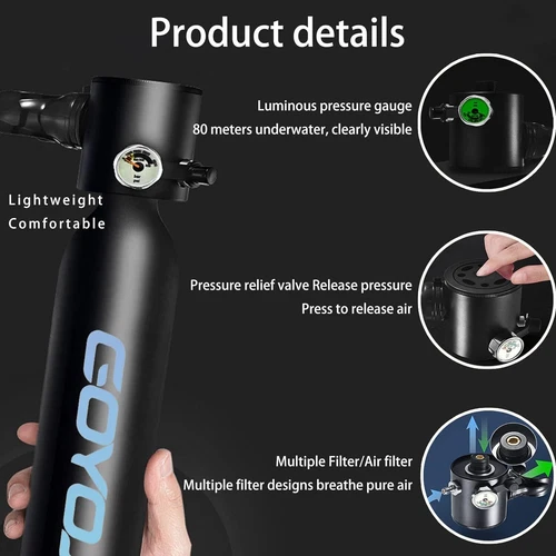 2*0.5L Diving Tank Underwater Breathing Apparatus Cylinder Oxygen Set with Pump - Picture 10 of 38