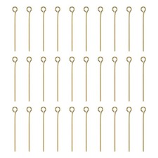 100pcs 18K Gold Open Eye Head Pins 1.18" 30mm Mini Metal Wire Eye Pins Beading