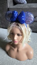 Disney Parks 2020 Minnie Mouse Ears Blue Sequin Bow Headband Sparkles Mickey