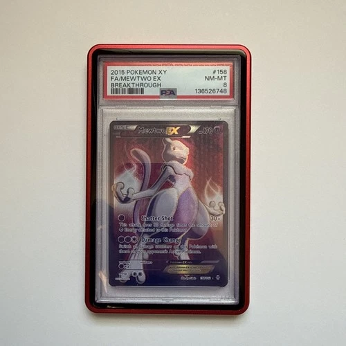 Mewtwo EX (158 Full Art) 158/162 Breakthrough Holo PSA 8 With Red Aluminum Case