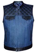 Men's Club Style Vest w/Denim Bottom and Leather on Top - 6681
