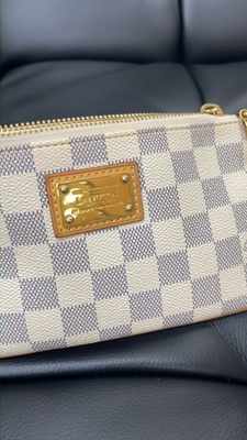 Authentic Louis Vuitton Damier Ebene Pouch in White and Gold AG