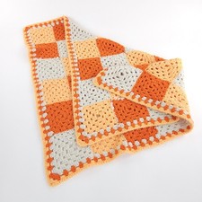 Crocheted Lap Blanket Afghan Orange White Gra...