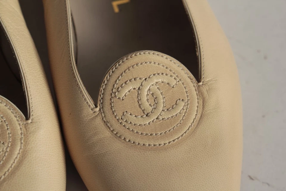 CHANEL Chaussures Ballerines cuir beige femme T34,5 (63193) - Photo 3/4