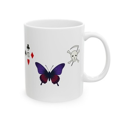 Papillon's Tattoos Pirate Mug | Ceramic Coffee Mug Skull and Bones Butterfly