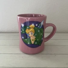 The Disney Store Tinker Bell Peter Pan 3D Embossed Coffee Mug Double Side Pink