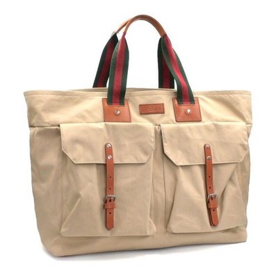 GUCCI Sherry Line Canvas Leder Beige Beuteltasche Tasche Schulter Business Auth