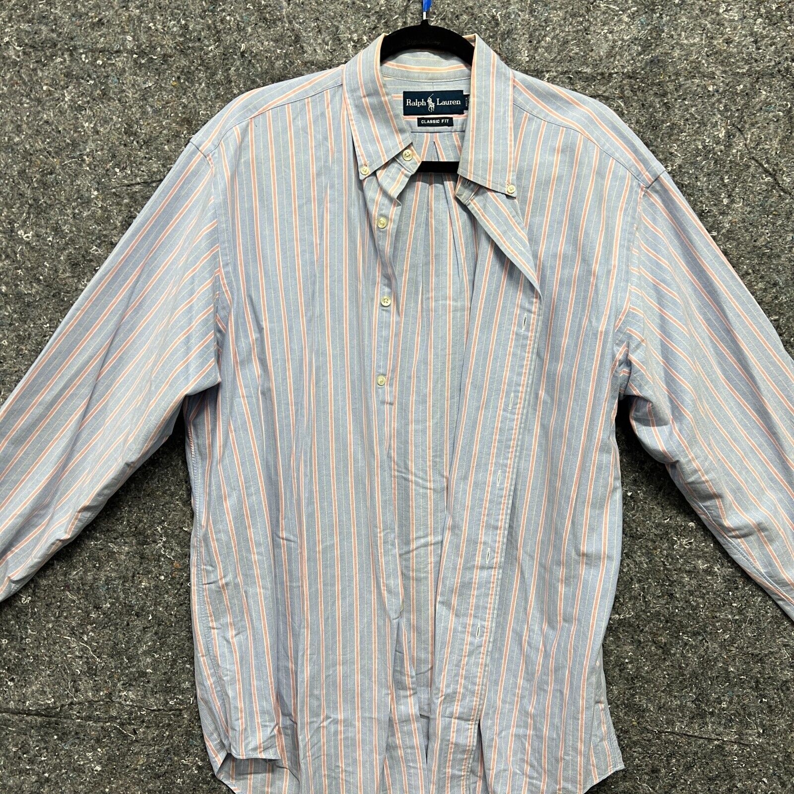 Ralph Lauren Shirt Button Down Men L Blue Striped Classic Fit Long Sleeve