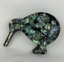 New Zealand Kiwi Bird Paua Abalone Shell Vintage Trinket Dish 5.5” Tall  BN28