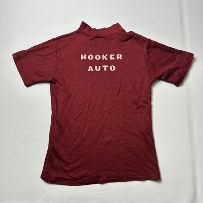 VTG Montgomery Ward Burgundy Shirt HOOKER AUTO Mechanic Car Youth 14 XS