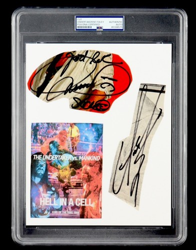 The Undertaker & Mick Foley Signed WWE Cut Photo Display PSA COA Slabbed