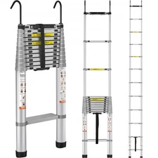 NEW Telescoping Ladder,15 FT Aluminum Mutil-button Retraction Collapsible Extens