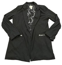 Chico's Size 0 Black Open Front Blazer Jacket Silver Zip Accent Women