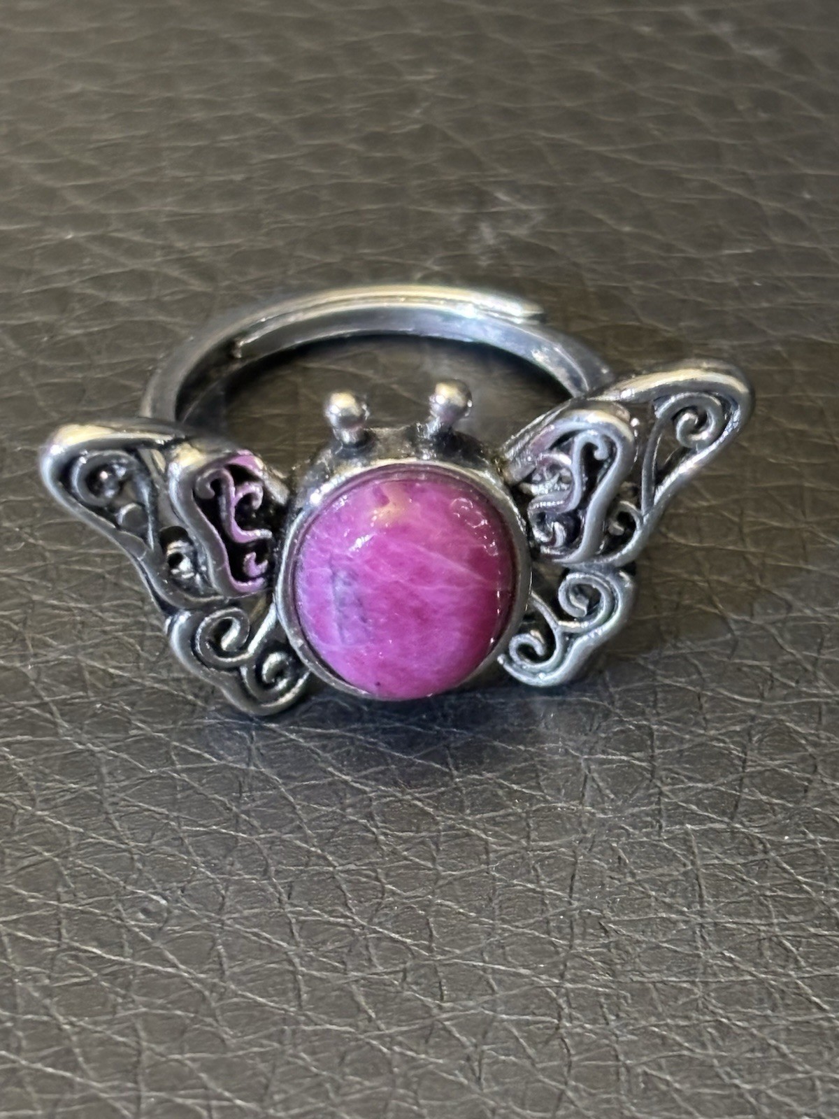 Butterfly Star Ruby Adjustable Silver-Tone Ring - image 1
