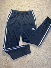Adidas Boys Jogger Pants Black White Medium 10 12 Polyester Pull On Elastic