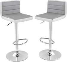 Adjustable Bar Stools Set of 2, Modern Swivel PU Leather Bar Chairs with Back, F