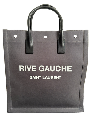 NWT Saint Laurent YSL Rive Gauche Gray Canvas Logo Black Leather
