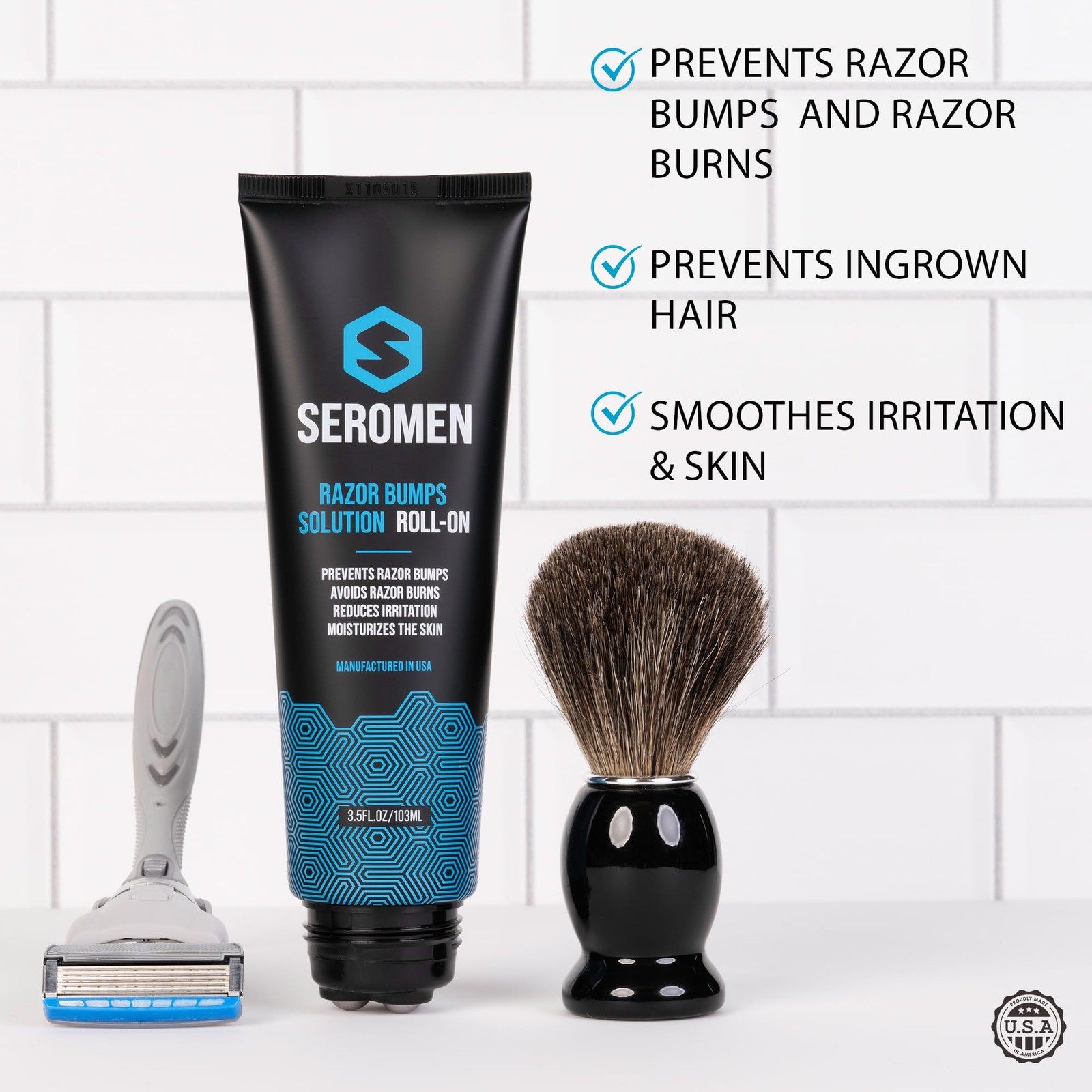 Seromen Razor Bump Treatment 3.5 fl oz Roll-On for Ingrown Hair & Razor ...