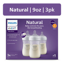 Philips AVENT Natural Baby Bottle with Natural Response Nipple, 9 Oz, 3 Pack