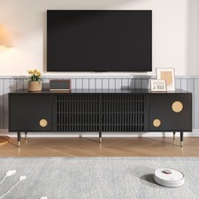 TV-Schrank Möbel Lowboard mit Massivholz Türen Schwarz+Gold Fernsehschrank 170cm