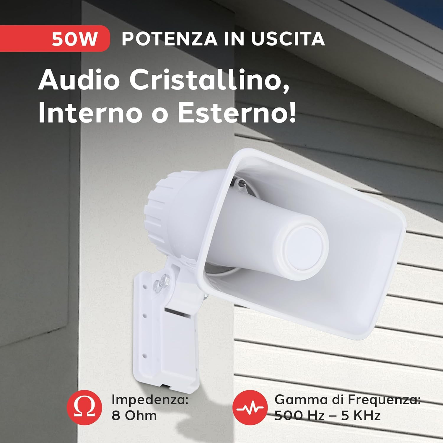 Cassa Audio PA 50W 8 Ohm Interno/Esterno - Altoparlante con Staffa - 2