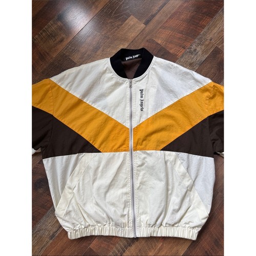 Palm Angels Colorblock Bomber Jacket Cream Yellow Brown Size 50 Large