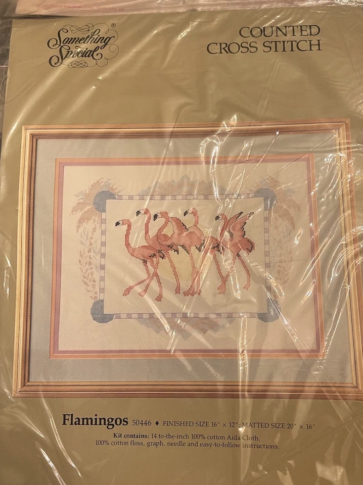 Kit Punto de Cruz Something Special Vintage “Flamingos” 16x12 Nuevo  Foto 2 de 4