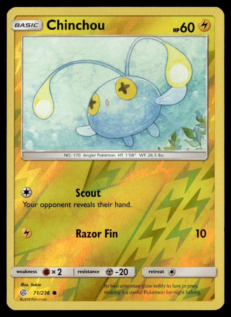 Chinchou 71/236 Reverse Holo Common Cosmic Eclipse Pokemon Card NM