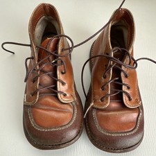 1940s 1950s Vintage Antique Baby Shoes Brown Leather High Tops Lace-Up