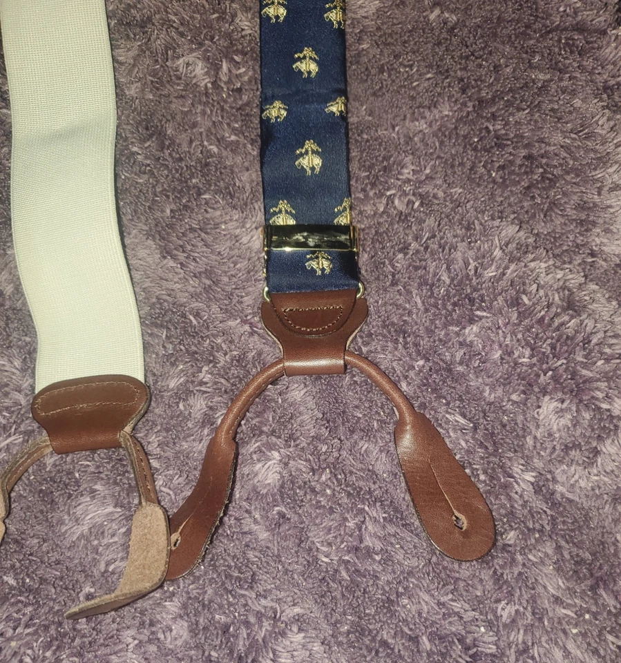 Tirantes Brooks Brothers azul dorado polar logotipo oveja cuero botón Foto 4 de 4