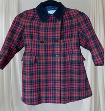1950s I Magnin  Co 100 Wool Red Plaid Girls Heavy Warm Coat EUC Girls 6T-7T
