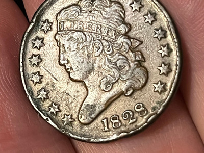 1828 Capped Bust Classic Head 1/2 Half Cent- 13 Stars, VF/XF Details, Brown