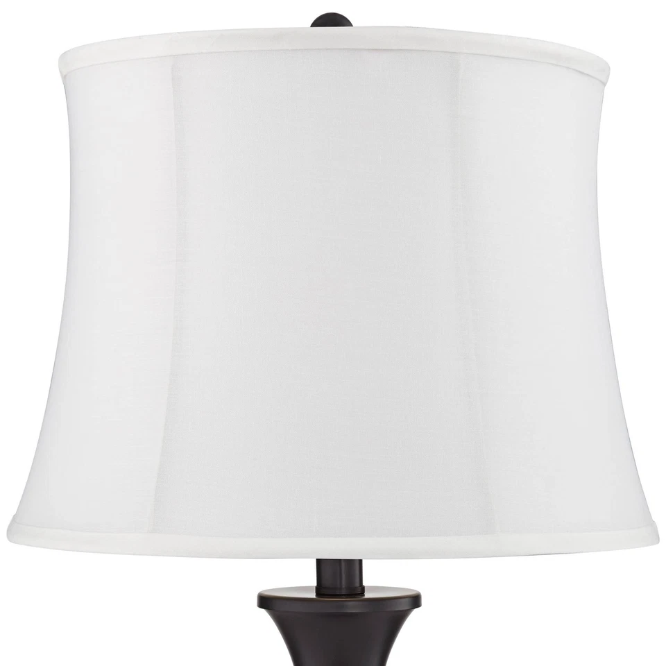 Farmhouse Touch Table Lamps Set of 2 with USB LED Bronze Cream Shade Living Room - Image 2 of 4