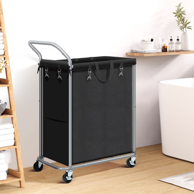 Ollieroo Double Laundry Hamper with Wheels Black 140L