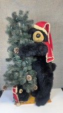 VTG Dan Dee 43 Black Bear Cub Hugging Christmas Tree Holiday Decor Hat/Scarf