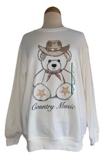 Zoe  Liv  Country Music  Cowboy Teddy Bear Sweatshirt White Women  s M NEW 