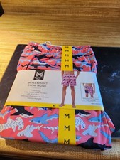 Member's Mark Men's 4-Way Stretch UPF 50 Resort Swim Trunk Medium Pink Sharks