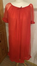 Vintage Erica Loren Red Sheer Chiffon Nightgown Ruffle Trim Sz Small