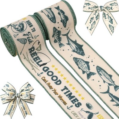 Fishing Theme Burlap Ribbon 2.5 Inch x 5 Yards Reel Good Times Born to ...