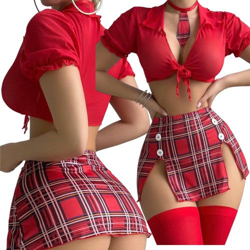 Sexy School Girl Lingerie Set Student Role Play Costume W Plaid Skirt Lingerie