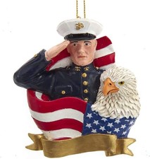Kurt Adler U.S. Marine Corps  Marine With American Flag and Eagle Ornament