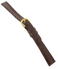 12mm deBeer Lizard Grain Brown Leather Padded Stitched Watch Band Strap