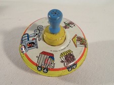 Vintage OHIO ART Spinning Top CIRCUS Elephants Lions Train Giraffes USA Tin Toy