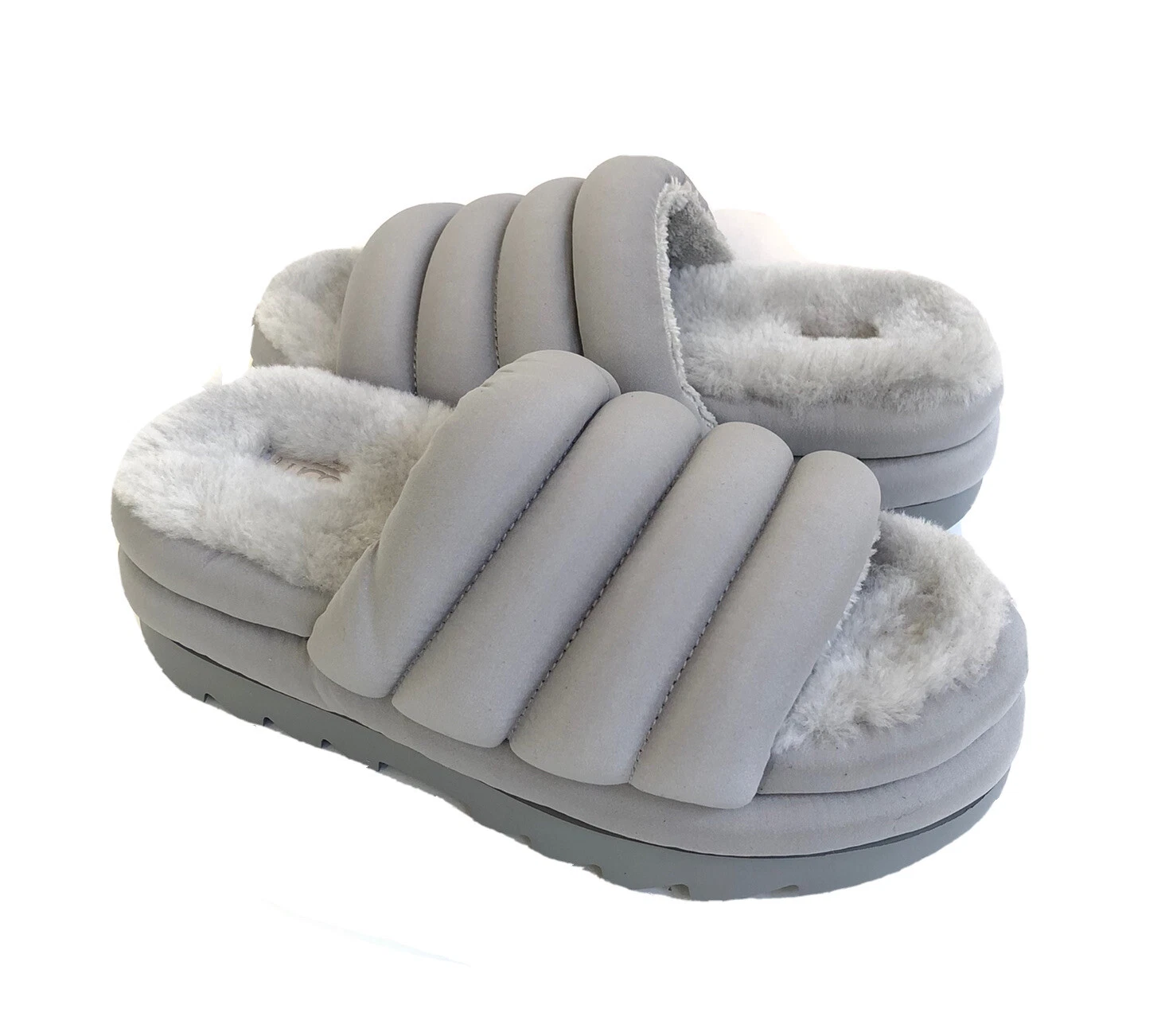 UGG MAXI SLIDE COBBLER GRIGIO GRIGIO SLIDE SHEARLING PUFF SANDALO US 7 EU 38 UK 5